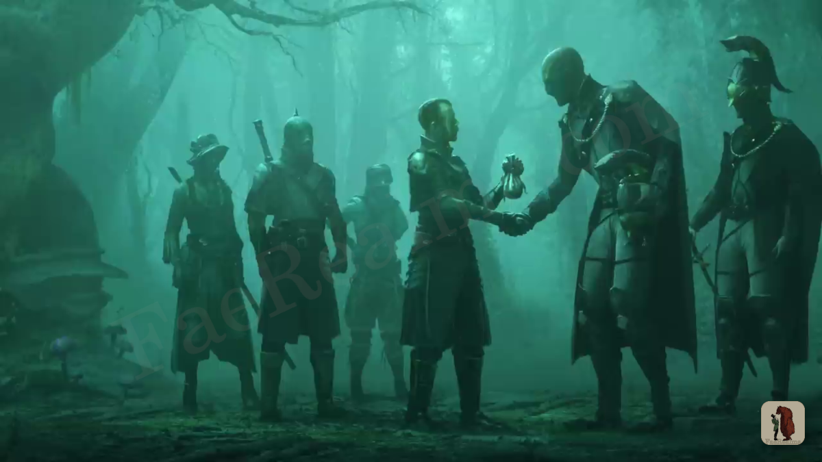 Screenshot showing Fae and humans interacting peacefully in Nightingale