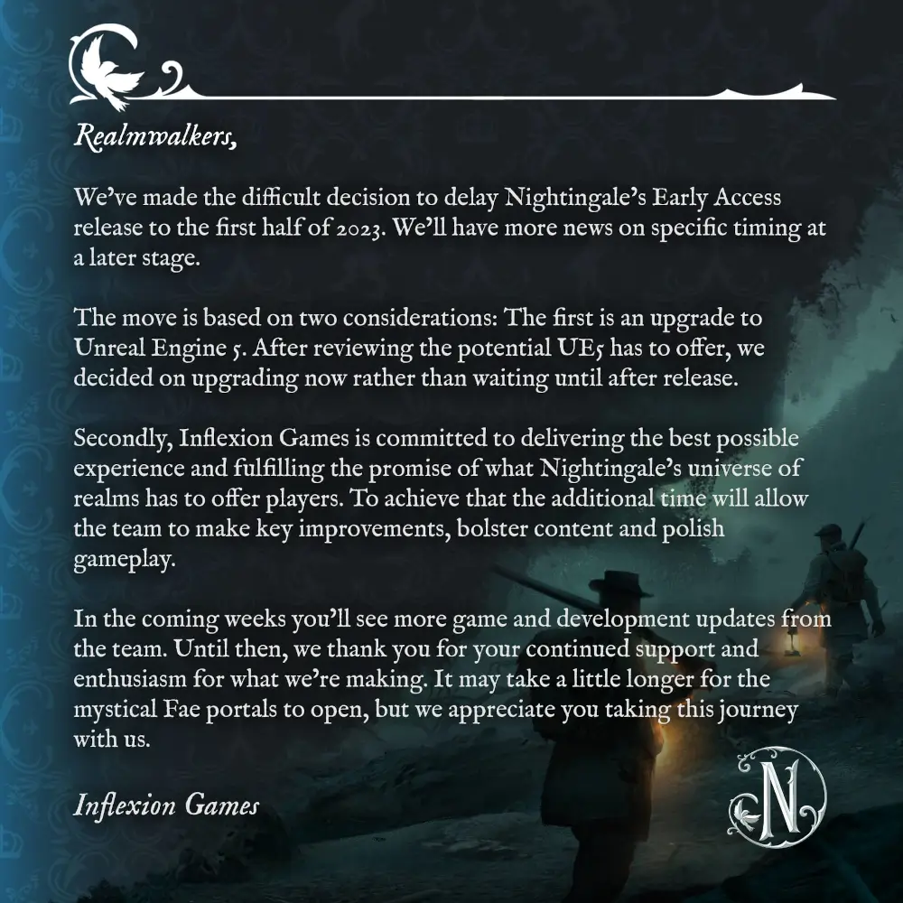 Screenshot of the Early Access delay message posted by Inflexion Games